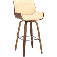 Tyler 26" Swivel Bar Stool in Walnut Wood and Cream Faux Leather Upholstery