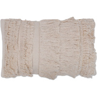 12" x 20" Beige Fringe Cotton Pillow