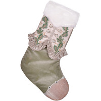 21" Green Holly Leaf Velvet Stocking