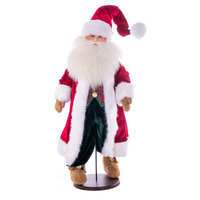 28" Red Plaid Velvet Santa Doll w Stand