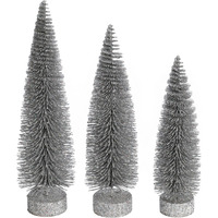 12"-14"-16" Silver Glitt Oval Tree 3/Set