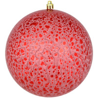 6" Red Crackle Ball Ornament 4/Bag