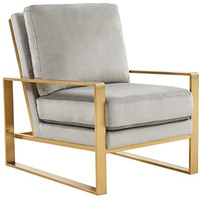 LeisureMod Jefferson Velvet Design Accent Armchair With Gold Frame