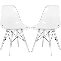 LeisureMod Dover Molded Side Chair with Acrylic Base, Set of 2