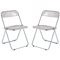 LeisureMod Lawrence Acrylic Folding Chair With Metal Frame, Set of 2