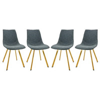 LeisureMod Markley Modern Leather Dining Chair With Gold Legs Set of 4