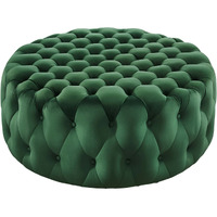 Amour Tufted Button Large Round Performance Velvet Ottoman