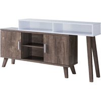 2 Tier Console Table with 4 Compartments and Cabinets, White and Brown