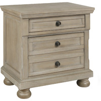 3 Drawer Wooden Nightstand with Round Knobs and Bun Feet, Weathered Brown