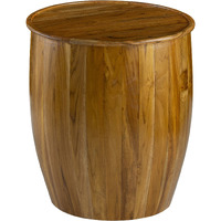 25 Inch Round Accent Side Table, Mango Wood, Barrel Shape, Classic Brown