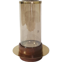 11 Inch Glass Hurricane Candle Holder, Acacia Wood, Small, Gold FInish