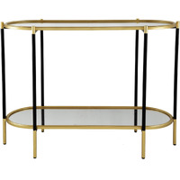 30 Inch Console Sideboard Table, Oblong, Mirrored Top, Black, Gold