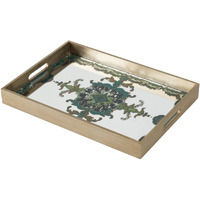 Miki 18 Inch Decorative Tray, Artistic Mirrored Damask Pattern, Gold Finish