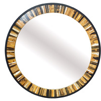 32 Inch Accent Wall Mirror, Round Metal Frame with Agate Inspired Pattern