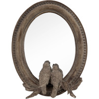 10 Inch Resin Oval Accent Table Mirror, Perched Birds, Dark Bronze