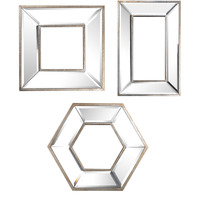 18, 14, 11 Inch Modern Accent Wall Mirror, Set of 3 Varied Shapes, Silver