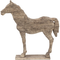 20 Inch Accent Decor Figurine Polyresin Standing Horse, Natural Wood Finish