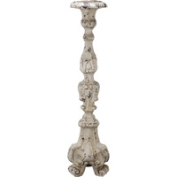 28 Inch Metal Candle Holder, Classical Turned Pedestal, Distressed White