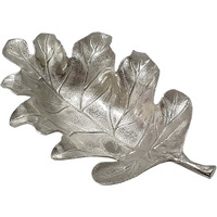 22 Inch Modern Decorative Tray, Oak Leaf Design Striking Silver Metal Frame