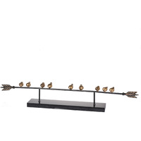 33 Inch Modern Accent Decor, Golden Metal Perched Birds on a Black Arrow