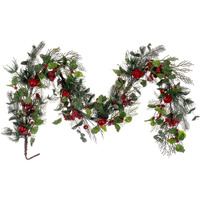 5' Grn Holly/Pine Red Jngle Bell Garland