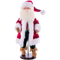 18" Red Plaid Velvet Santa Doll w Stand