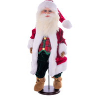 24" Red Plaid Velvet Santa Doll w Stand