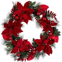 28" Merry Red Poinsettia Decoratd Wreath