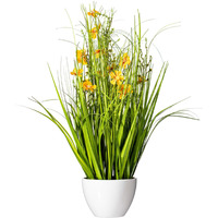 Vickerman 22.5" Artificial Potted Yellow Cosmos and Green Grass.