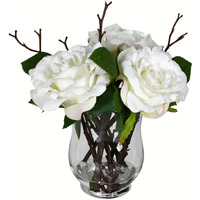 Vickerman 10" White Rose In Glass Vase - FX190201