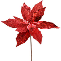 Vickerman 13" Red Poinsettia Sequin Spray 6/Bag - QG191103