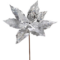 Vickerman 13" Silver Poinsettia Sequin Spray 6/Bag - QG191107