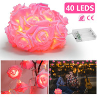 40 LEDs Rose Flower String Lights 10ft/3m Battery Operated Decorative Lights for Anniversary Valentine's Wedding Bedroom