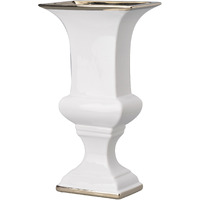 14 Inch Decorative Ceramic Vase, Artistic Turned Urn, White and Gold Rim