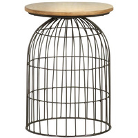 21 Inch Round Accent Table with Bird Cage Style Base, Beige Marble, Black