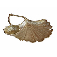 14 Inch Double Leaf Decorative Bowl, Firm Aluminum, Textured Gold Finish