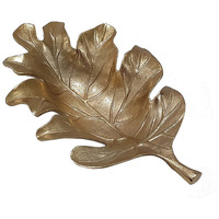 19 Inch Decorative Plate Tray, Oak Leaf Design, Gold Finished Aluminum