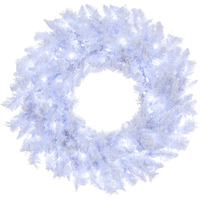 Vickerman 24" Flocked White Wreath  Pure White LED Mini Lights