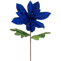 Vickerman 22" Blue Velvet Glitter Trim Poinsettia Stem 6 per bag.