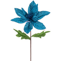 Vickerman 22" Turquoise Velvet Glitter Trim Poinsettia 6 per bag.