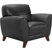 Armen Living Jedd Contemporary Chair in Genuine Black Leather with Brown Wood Legs