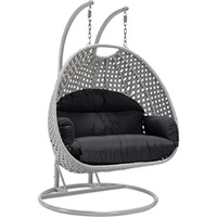 LeisureMod Mendoza Light Grey Wicker Hanging 2 person Egg Swing Chair