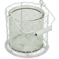 Belen Round Glass Jar in White Wire Basket - Large