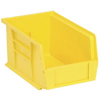 Bin, stacking or hanging, 6W x 9-1/4D x 5H, front/back/side grips, anti-slide lock, (1) divider slot, rear hanger, molded-in label holder, polypropylene, yellow, Made in USA