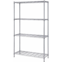 Convenient Shelving Unit Pack, 4-tier, 36W x 18D x 72H, 300 lb. load capacity per shelf, includes: (4) wire shelves, (4) posts, and (4) packs of split sleeves (4 pairs each), chrome plated finish, NSF, shipped KD