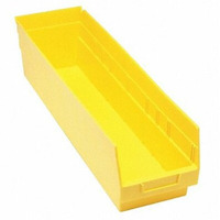 Economy Shelf Bin, nesting, 23-5/8W x 6-5/8D x 4H, (7) divider slots, rear hanglock, molded-in label holder, yellow polyropylene, Made in USA