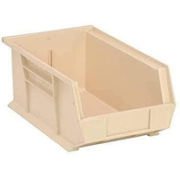 Bin, stacking or hanging, 8-1/4W x 13-5/8D x 6H, front/back/side grips, anti-slide lock, (1) divider slot, rear hanger, molded-in label holder, polypropylene, ivory, Made in USA