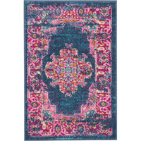 2 x 3 ft. Blue & Pink Medallion Scatter Area Rug