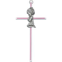 6 in. Pewter Pink Silk Screen Girl Wall Cross Boxed