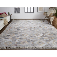 8 x 10 ft. Taupe Gray & Blue Geometric Hand Woven Stain Resistant Rectangle Area Rug with Fringe